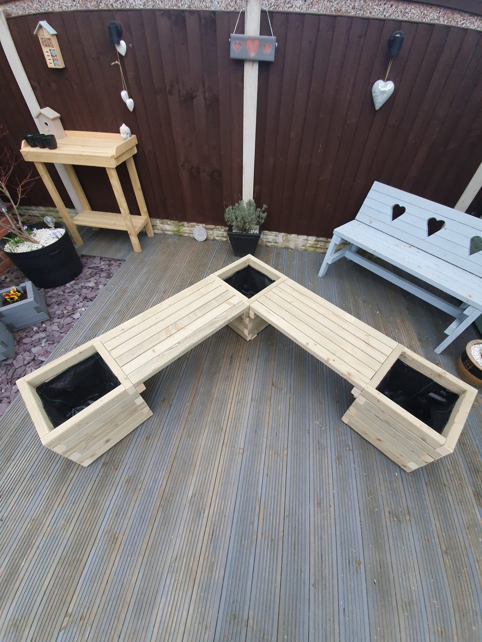 Premium Garden Wooden Bench With Planters - Etsy UK