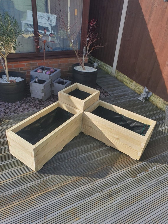 Large Corner Wooden Treated Garden Planter Plant Pot Combi - Etsy UK