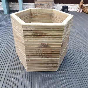 3 Sizes of Hexagon Wooden Garden Decking Planters for plants, shrubs and flowers