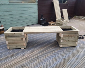 Premium Garden Wooden Bench With Planters