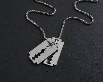 Retro Unisex Steel Razor Blade Necklace on a 24 inch Stainless Steel Bead Chain Punk Emo Goth Rocker Valentine/'s Day Gift Father/'s Day Gift