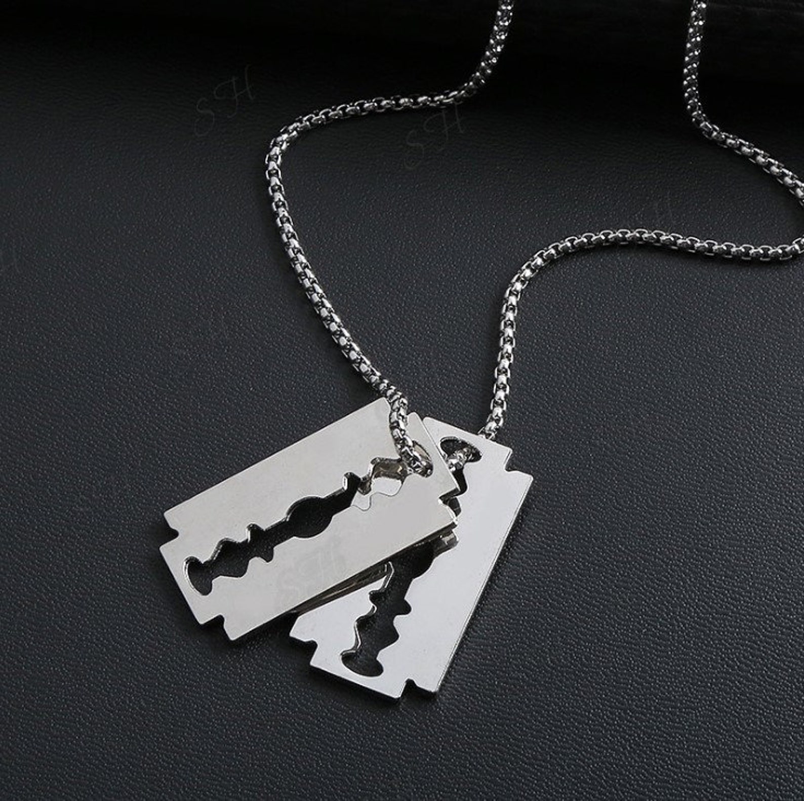 RAZOR BLADE Pendant Necklace Stainless Steel Two Razor Etsy