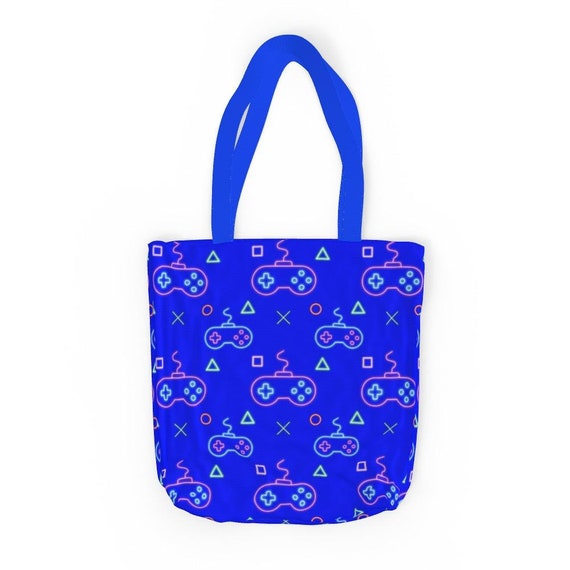 Tote Bag Gaming Neon Blue Etsy