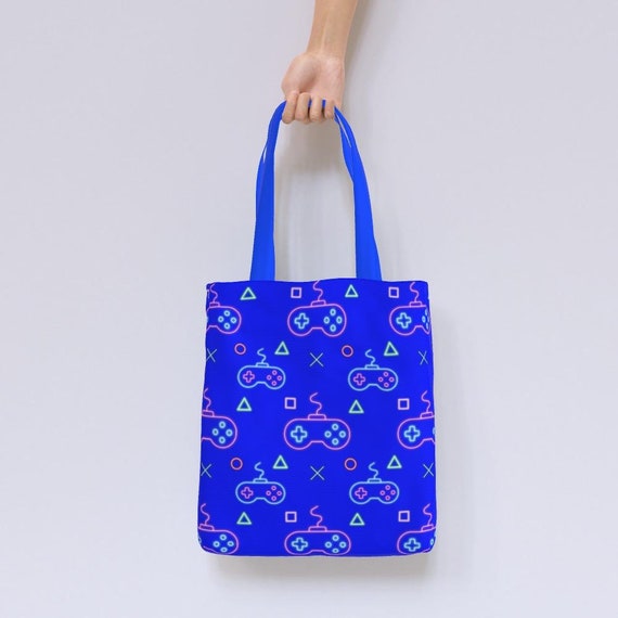 Tote Bag Gaming Neon Blue Etsy