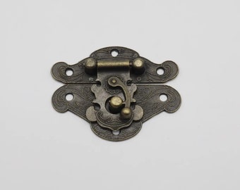 Vintage wooden box latch for crafts, Set of 10 Small Bronze latch for box,  Jewelry box latch, furniture buckle for chest, 66х54mm