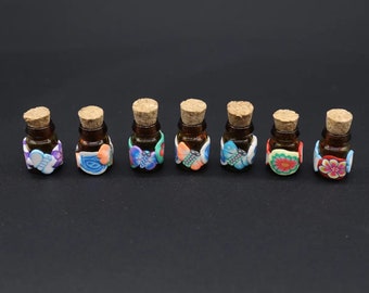 Mix Miniature bottles, Glass bottles with corks, craft bottle, Mini bottles, Small glass bottles, Tiny bottles 24х18 mm 1 ml