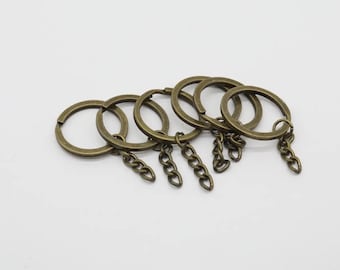 10 pcs Metal Flat Split Key Rings With Chain, Round Keychain Connectors, Pendant Ring Findings 28 mm