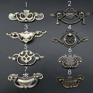 Vintage furniture hardware pulls, antique metal drawer pulls, old style drawer pulls, metal old fashioned cabinet pulls, chest drawer pulls