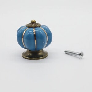 38x37 mm Decoupage ceramic handle, Set of 5 Round handles, Decorated handle, knob button, Drawer handle, Furniture handle, Blue Round handle