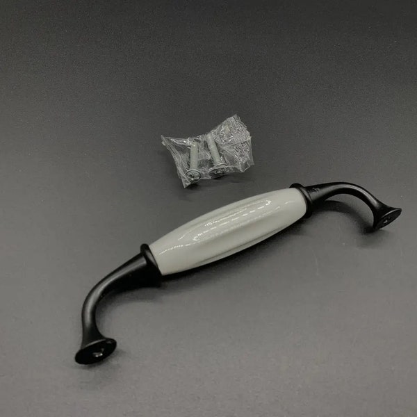 White-Black Ceramic Handle Pull, Ceramic Drawer Door Handle, Kitchen handle, Porcelain pen, Knob Cabinet, Ceramic handle, Decorative handles