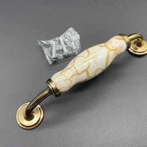 Lot de 5 poignées en céramique blanche, poignées faites main, poignées de porte en métal, poignées de meubles, poignées de porte décoratives, poignées en céramique, poignée de cuisine
