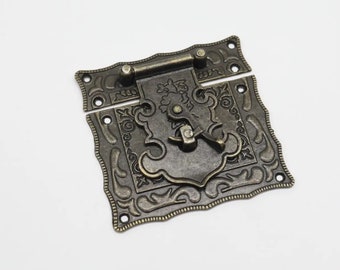 Vintage Schloss, Dekorativer Riegel für Box, 10er Set Antikes Schloss, Schloss quadratisch, Möbelschnalle, Geschenkboxenverschlüsse, Metallriegel 85х85mm