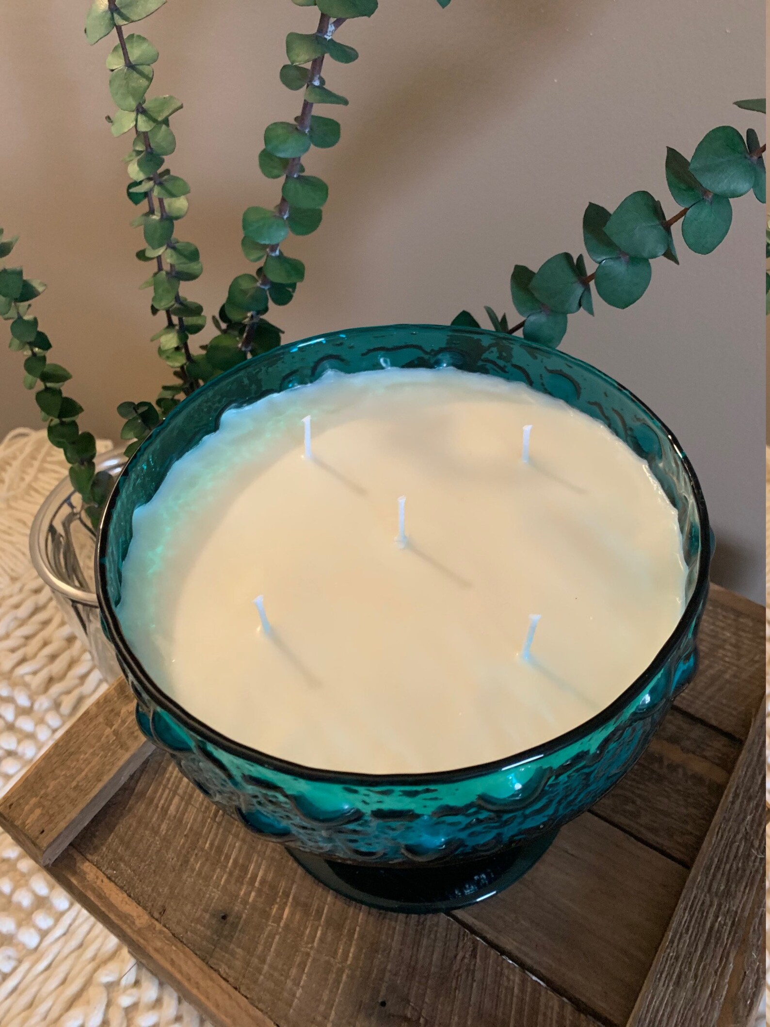 Scented Candle in Large Aqua Glass Goblet Candle Vessel Etsy