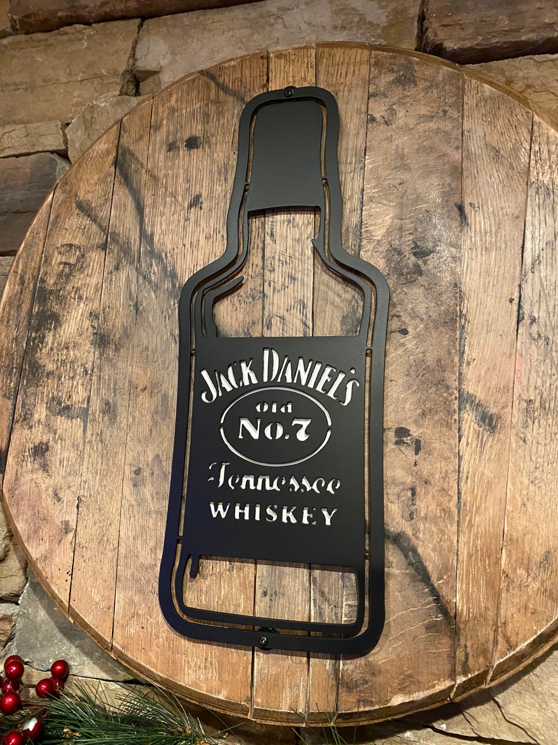 Jack Daniels Painted Metal Sign on Authentic Whiskey Barrel Etsy