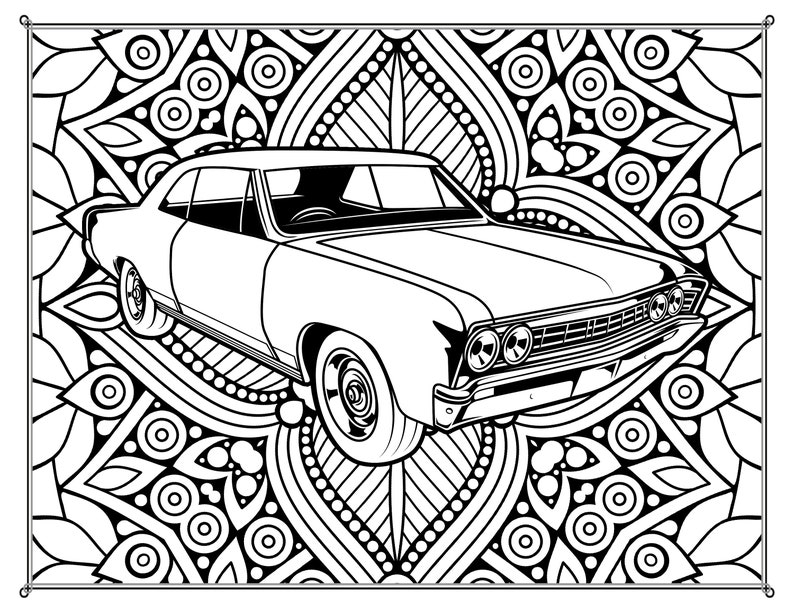 Classic Cars & Mandalas Kleurplaten 3 Print Ready | Etsy