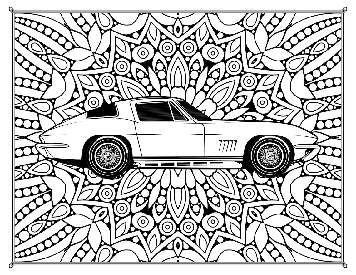 Classic Cars & Mandalas Coloring Pages 3 Print Ready PNG | Etsy