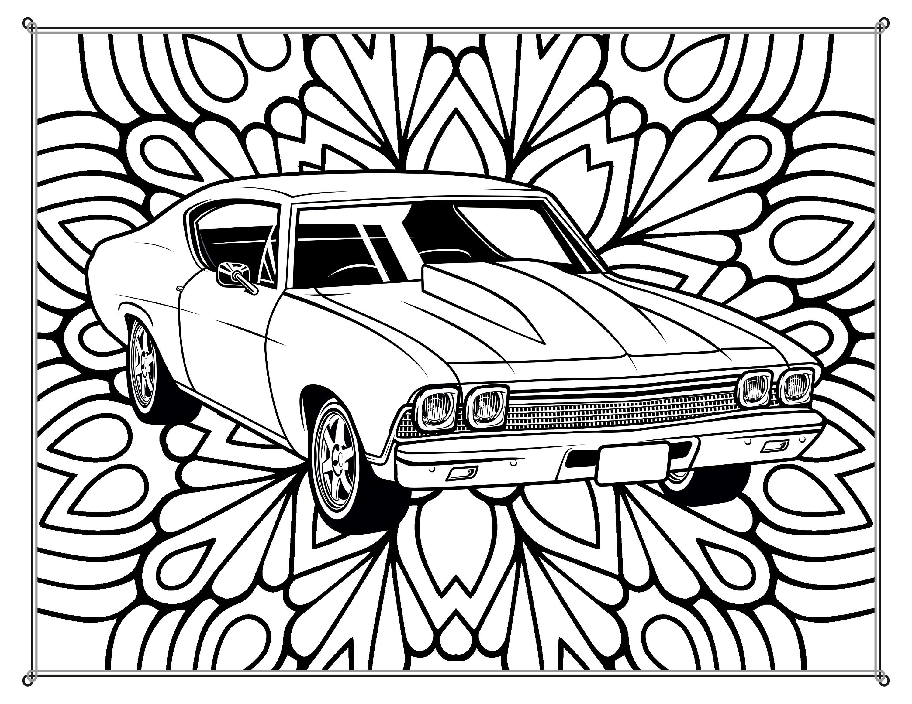 Classic Cars & Mandalas Coloring Pages 3 Print Ready PNG | Etsy