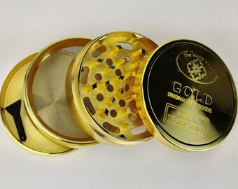 Gold 63mm Clear Top Aluminum Alloy Spice Mill 4 Piece Large Size Herb Grinder 2.5 Inch 