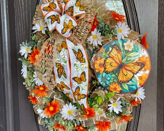 Monarch Butterfly Wreath for Front Door, Whimsical Butterfly Wreath, Butterfly Decor, Spring Wreath, Summer Wreath, Gift for Mom