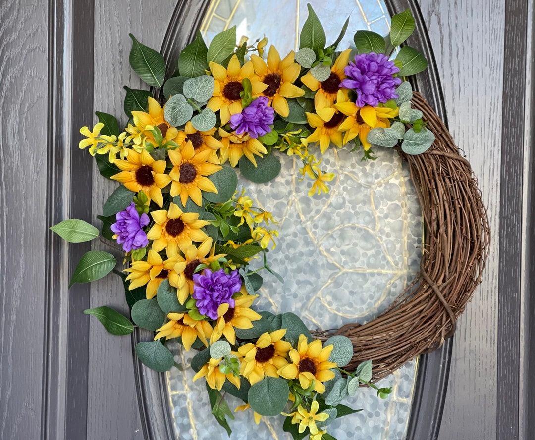 Sunflower Wreath for Front Door , Sunflower Grapevine Wreath, Everyday ...
