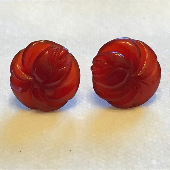 Antique Red Bakelite Screw Back Earrings 1930s