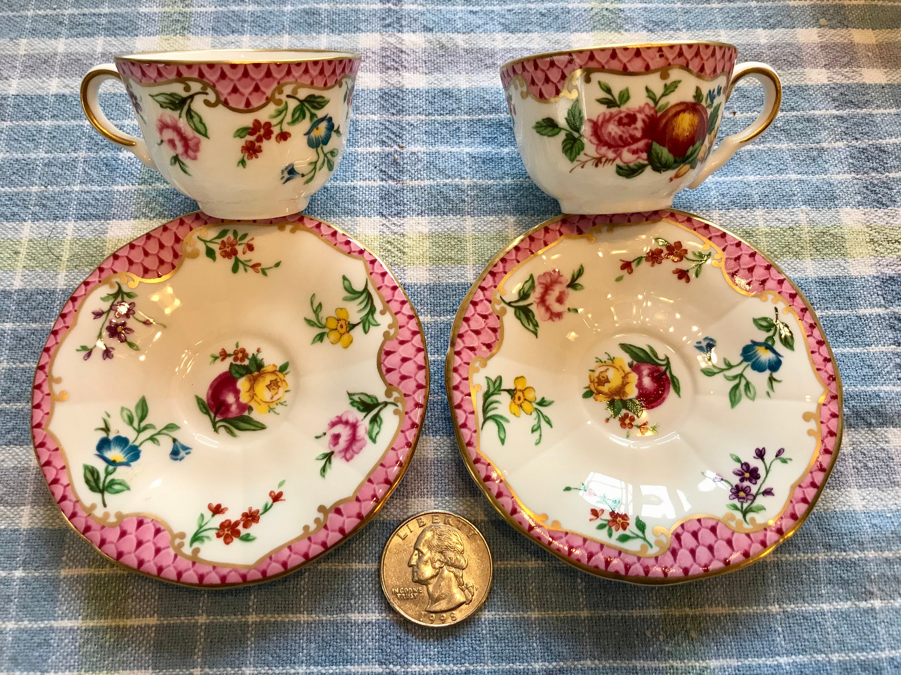 Royal Worcester Miniatures One Tea Cup and Saucer Doll Size Pink