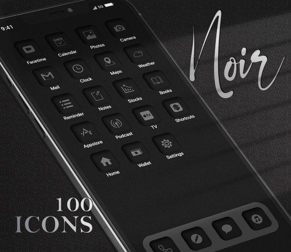 Noir 100 Black Phone Icons Ios 14 App Theme Pack Etsy