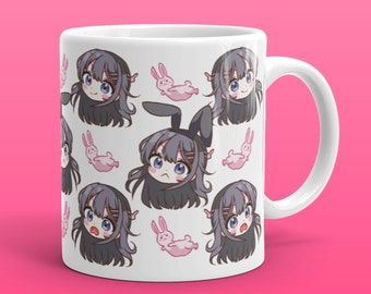 Kawaii Mai Bunny Senpai Mug, Chibi Bunny Girl, Smug Anime Manga Waifu Gift, Mai Senpai Cute Otaku Weeb Classic Mug 11oz 15oz