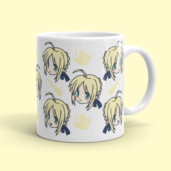 Chibi Saber Mug, Fate Anime Mug,  Kawaii Cute Weeb Mug, Waifu Arthur Pendragon Mug, Gamer Mug, Classic Mug 11oz 15oz