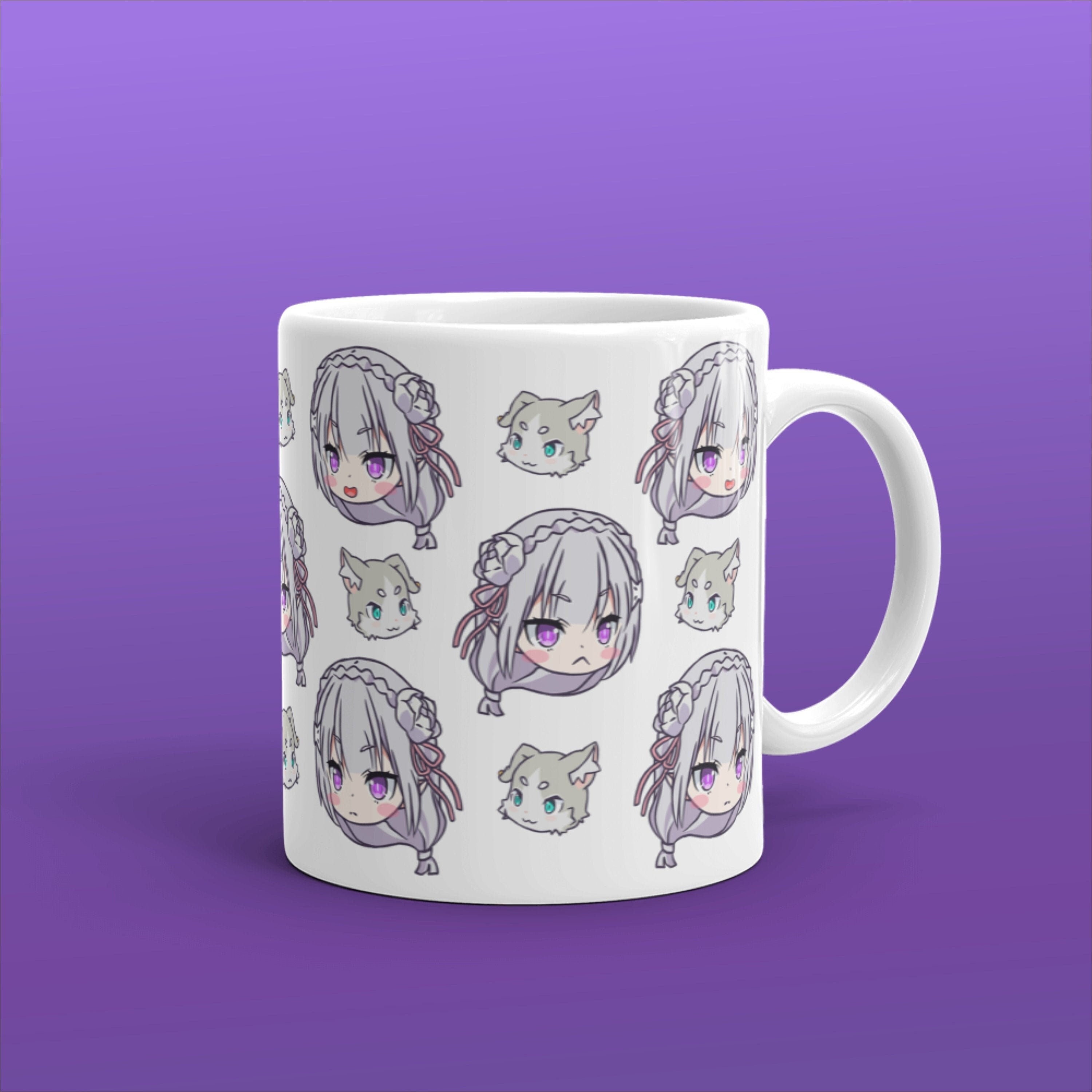Kawaii Emilia Mug, Chibi Gift, Cute Half Elf, Another World Isekai Anime Waifu, Weeb Otaku Classic Mug 11oz 15oz