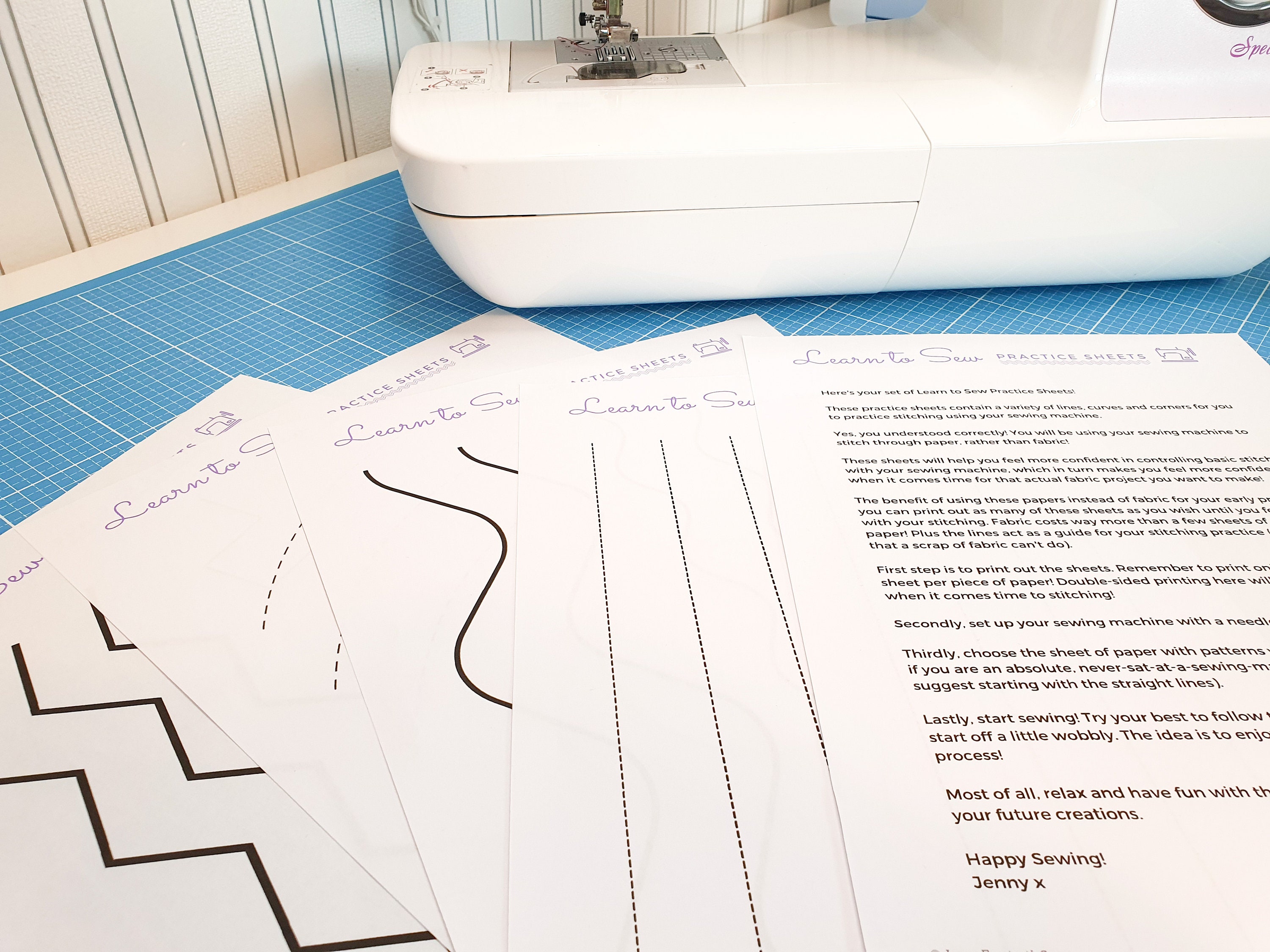 Learn to Sew Practice Sheets Printable Sewing Practice Worksheets Practice  Stitching on Paper PDF Download Beginners Sewing Templates 