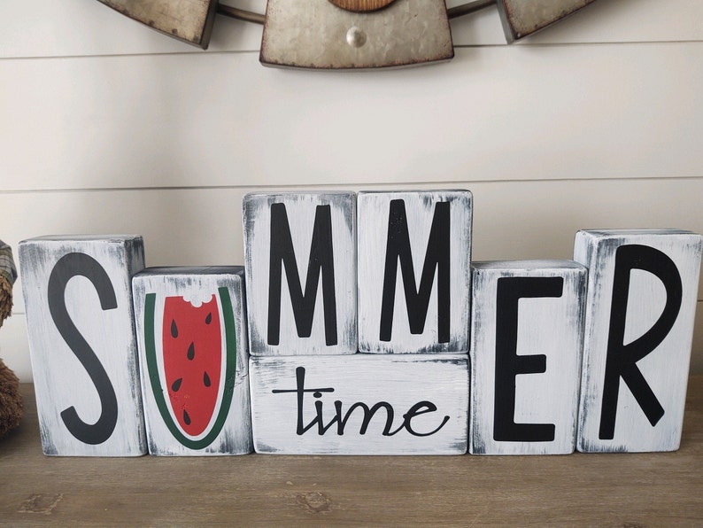 Reversible Spring/summer Wood Blocks Hello Spring Two Sided | Etsy