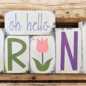 Reversible Spring/summer Wood Blocks, Hello Spring Two Sided Decor, Two ...