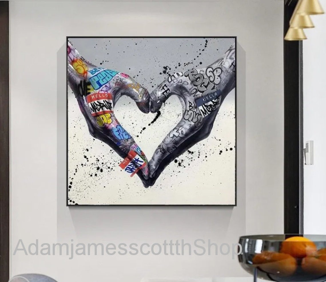Gesture Heart Graffiti Art Canvas Love Hands Canvas Wall Art Etsy