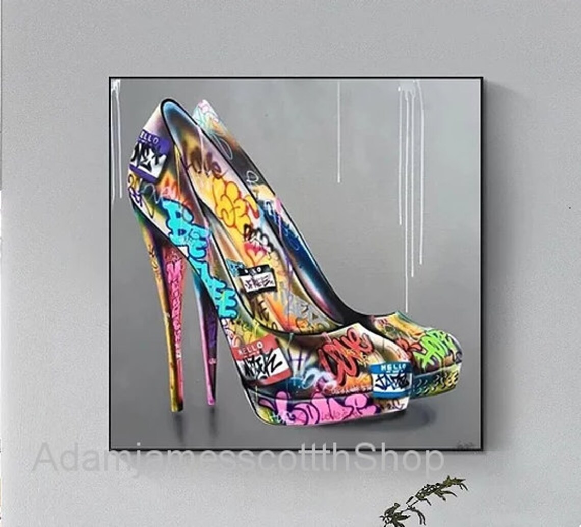 High Heel Graffiti Canvas Wall Art High Heel Shoes Graffiti Etsy