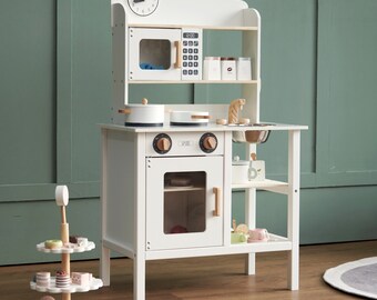 Kids Wooden Play Kitchen with Accessories, Pretend Play Kitchen With Utensils