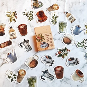 46 pcs,coffee shop stickers box,ice coffee stickers,coffee shop stickers,coffee lover stickers,stickers,coffee,coffee planner stickers