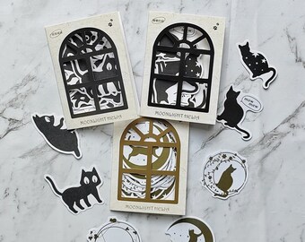 20 pcs Moonlight Cat Series Sticker Pack,Black Cat Stickers,Cartoon Cat Stickers,Cute Cat Stickers,Cat Stickers Kawaii,Cat Laptop Stickers