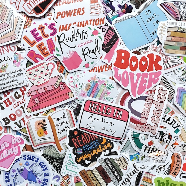 Huge variety of book themed vinyl stickers,aesthetic book stickers,bookish sticker pack,book on book,book nerd stickers,book lovers stickers