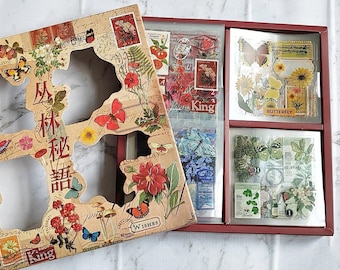 100 Sheets Vintage Butterfly PET Sticker Set,Scrapbook Stickers,Waterproof Stickers,Aesthetic Journaling Stickers,Junk Journal,Floral,Retro