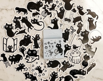 Cartoon cat stickers,sticker box 45pcs,cat stickers funny,cat stickers kawaii,black cat stickers,cat laptop stickers,cute cat stickers