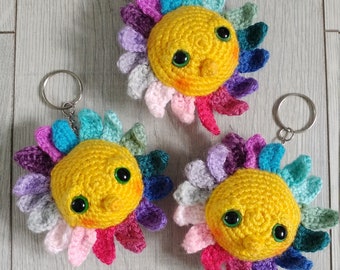 Rainbow Flower keyring Valentine's Day gift Crochet Amigurumi Cute Flower Plushie Kawaii Key charm Bag Charm Mother's Day gift