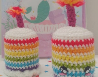 Birthday Cake Plush Rainbow Kawaii Crochet Bday Amigurumi LGBTQ Pride Gift Anniversary Present