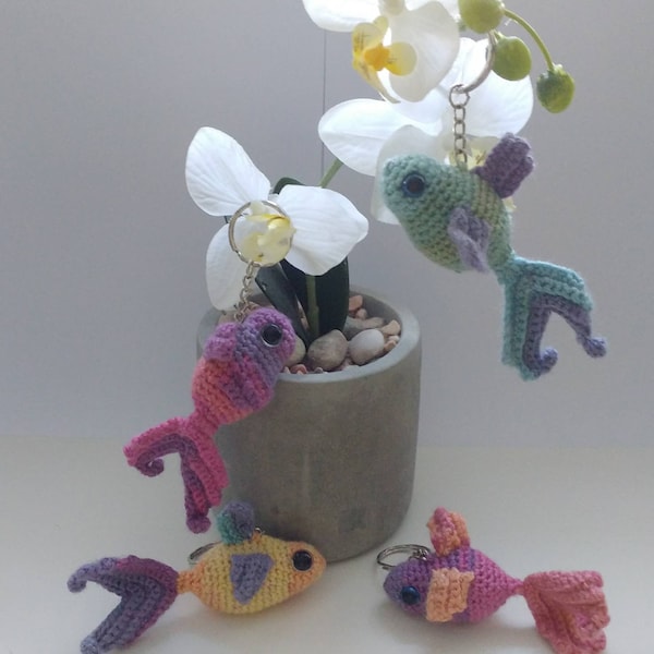 Kawaii Fish Plushie Keyrings Cute Crochet Bag Charm Rainbow Amigurumi Keychain Under the Sea Theme gift