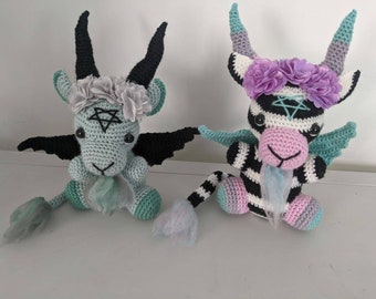 Baphomet Plush, Halloween Gift, Gothic Occult Decor, Creepy Baphomet Crochet Doll, Baby Baphomet, Pentagram, Amigurumi Demon