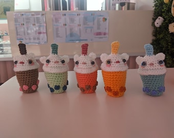 Boba Bear Tea plushie, Cute Bubble Tea Crochet, Milk Tea Lover Gift, Kawaii Boba Keyring