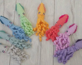 Squid plushie gift kawaii kraken amigurumi cute sea creature bag charm crochet ocean keyring