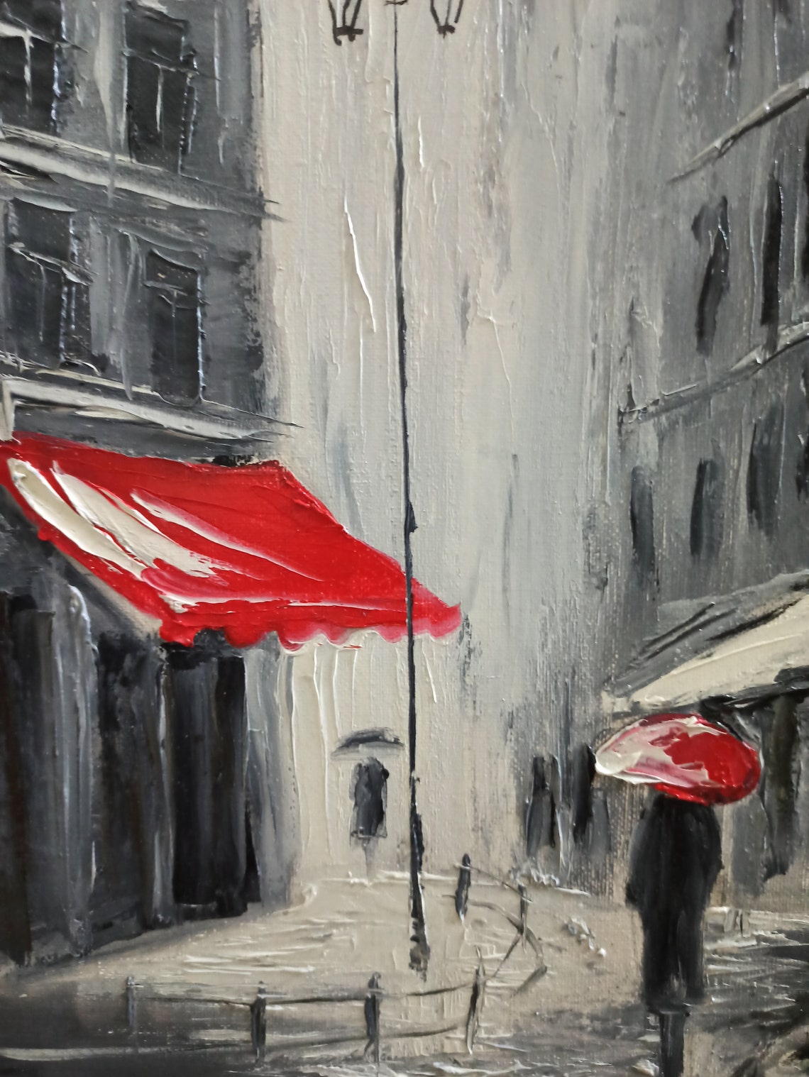 Red Umbrella Original Oil Painting Urban Landscape On Canvas Etsy