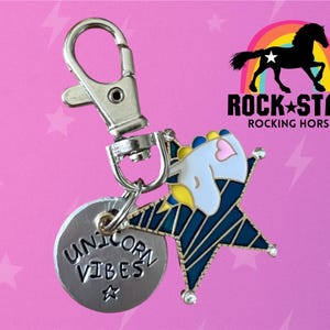 Unicorn Vibes key chain / Bridle/ halter charm. Personalised horse name tag. Hand stamped. Horse lover gift