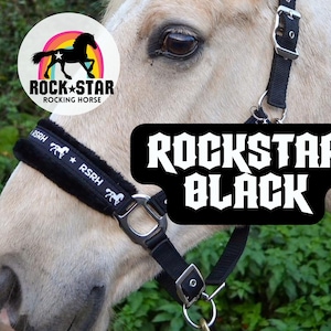 Rock Star Rocking Horse Headcollar, Black Horse Halter, Personalised Equestrian Gift, Pony Head Collar